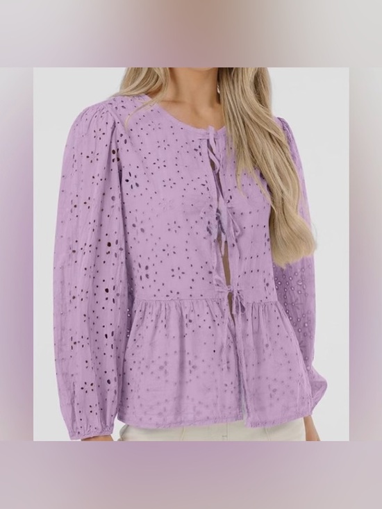 kirundo Tops - ✨Embroidered Floral Eyelet Cutout Babydoll Peasant Peplum Top Large Whimsy NWT
